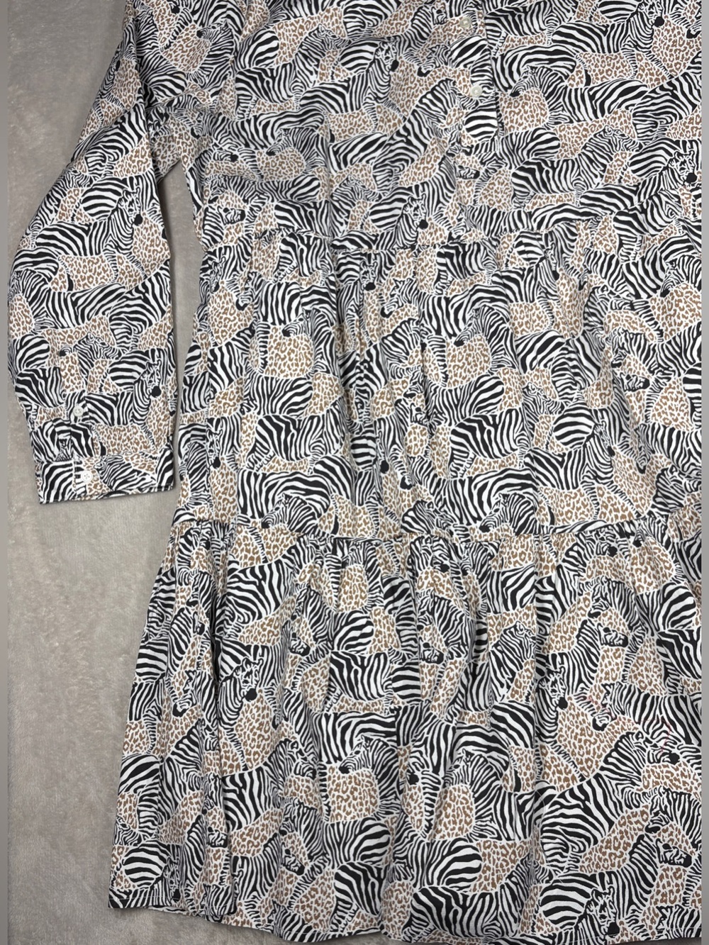 J.Crew Factory Animal Zebra Leopard Tiered Ruffle Cotton Blend Mini Dress L - Picture 4 of 16